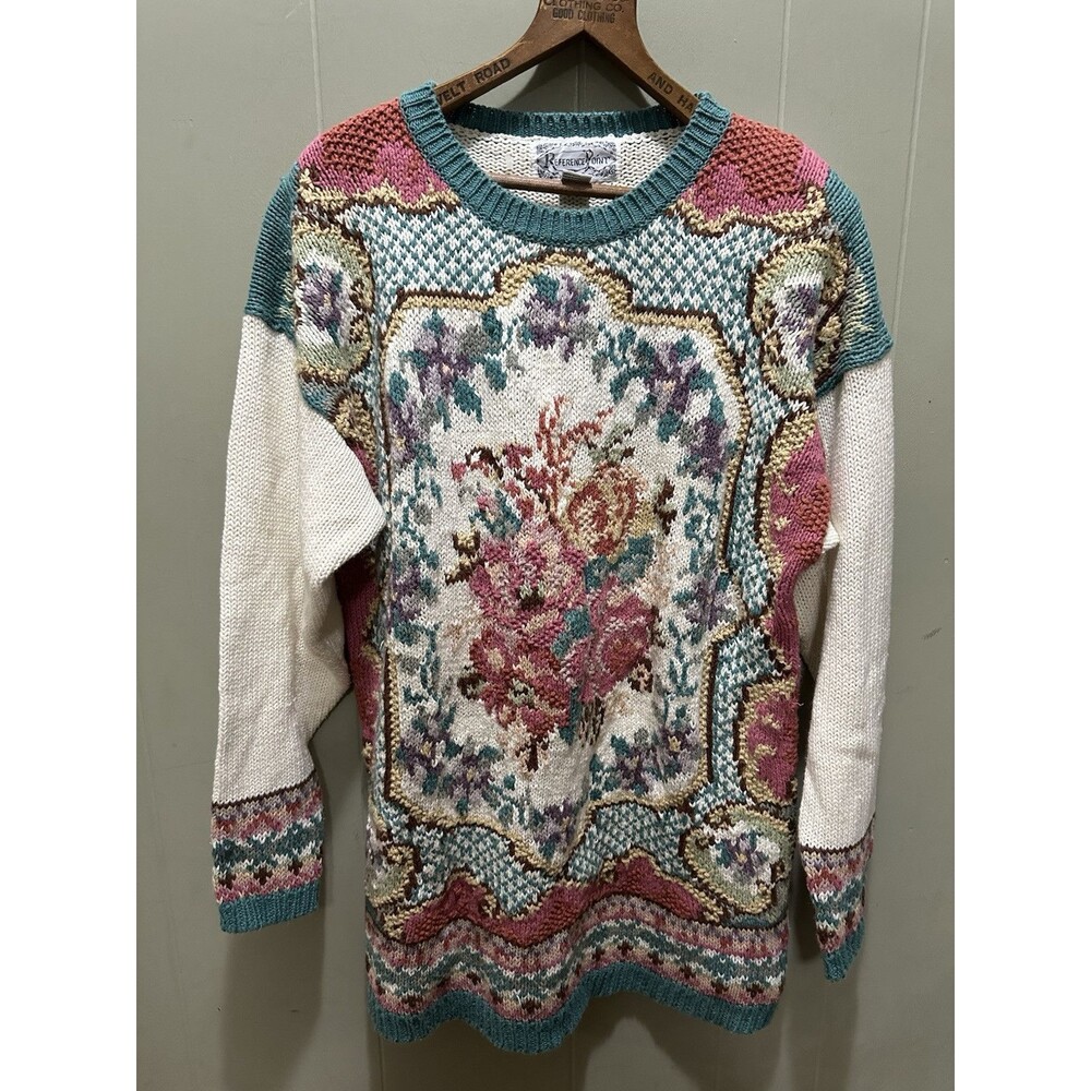 VTG Reference Point Women Knit Sweater Heavy Embroidery Pullover Sz M NWOT